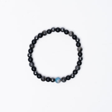 GREY NOIR BEADED BRACELET - 6MM - ELASTIC