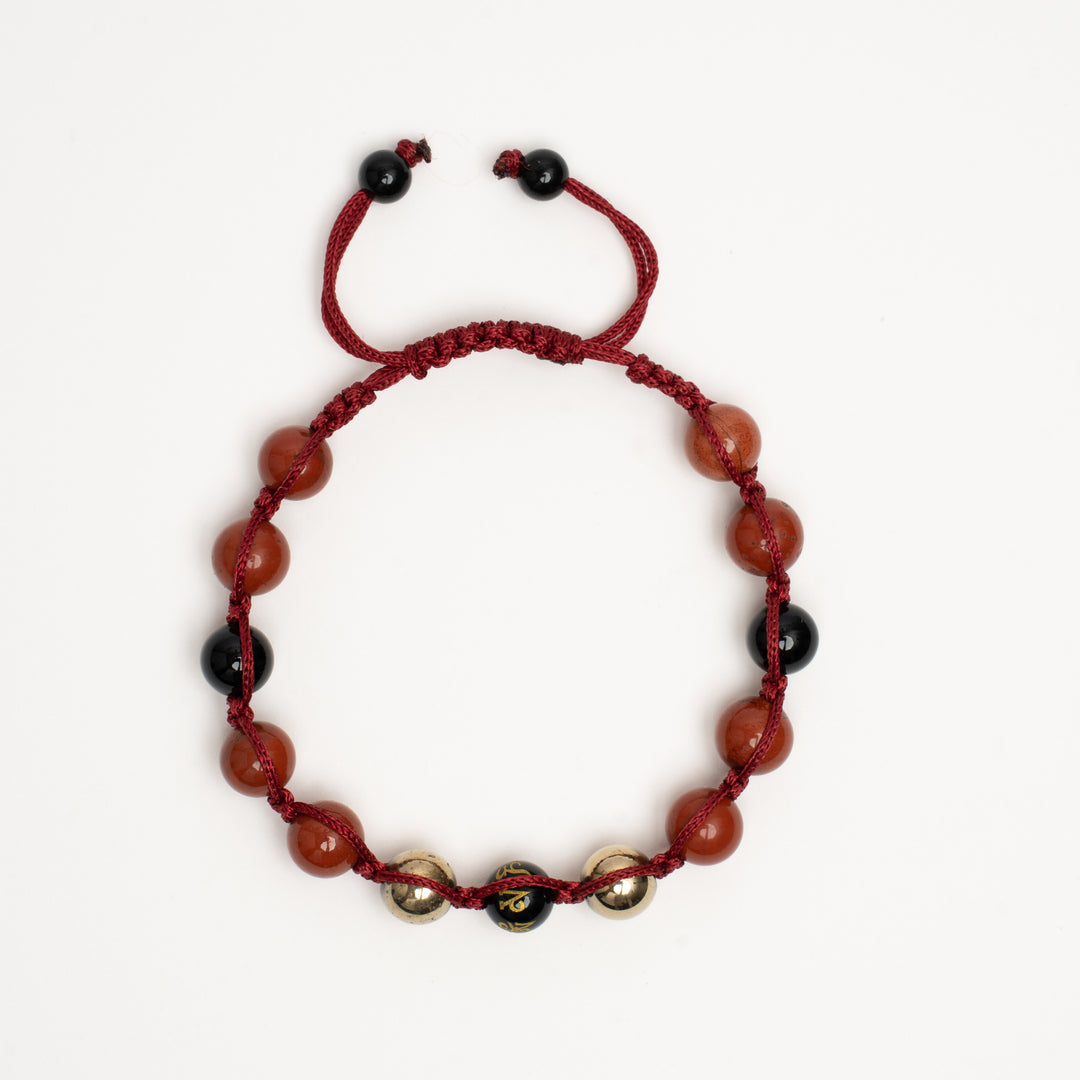Black Agate / Chalcedony Om Mani Padme Hum Engraved Round Beads Bracelet