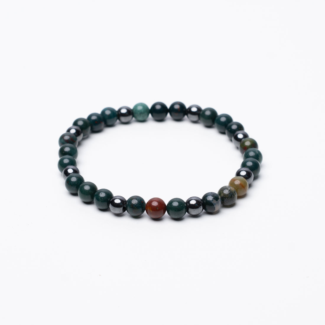 BLOODSTONE BEADED BRACELET - 6MM - ELASTIC
