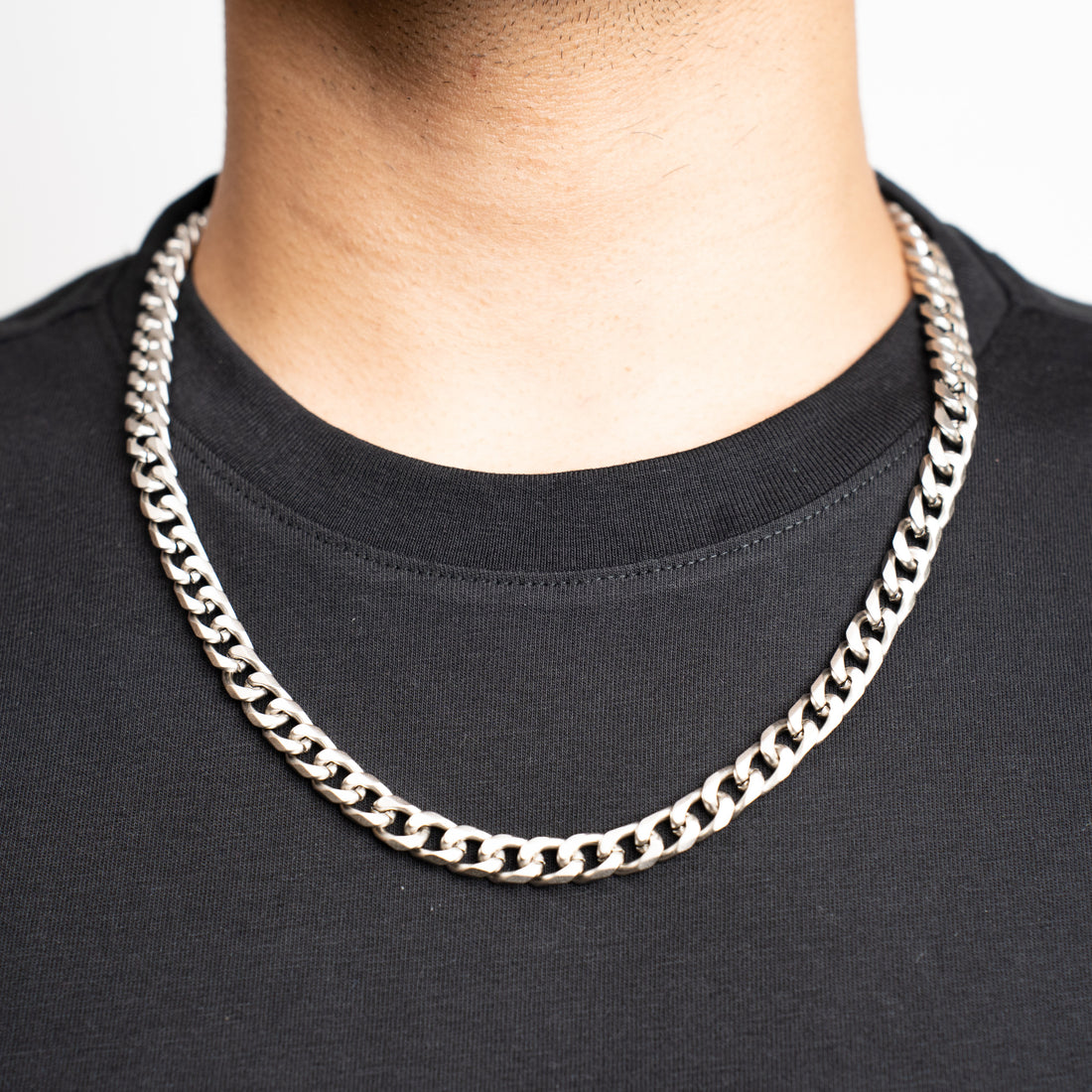 CUBAN NECK CHAIN - 8mm - SATIN SILVER