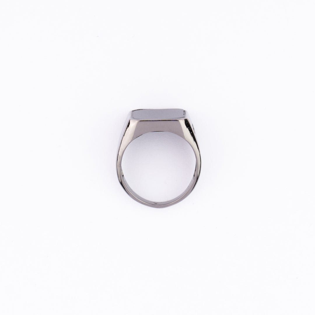 Onyx Stone Ring-Chrome Noir